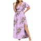 thumbnail image 2 of Puntoco Vestido De Manga Corta Con Cuello En V, Vestido Casual De Talla Grande Con Cintura Estampada De Manga Corta Para Mujer, Estampado No Posicionado Morado Xl, 2 of 5