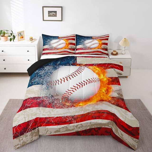 Erosebridal Baseball Bedding Twin Comforter Set For Teens,American Flag Down Comforter,Gaming Theme Decor,Reversible,2-Piece