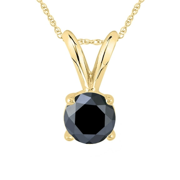 1/2 Carat Round Black Diamond Solitaire Pendant in 14K Yellow Gold