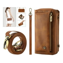 Mantto Zipper Bag Crossbody Wallet Case for iPhone 14 Pro Max 6.7 (2022) with 13 Card Slots Holder   2 Cash Pockets   Shoulder Strap   Wrist Strap  Purse PU Leather Impact Resistant Hard Cover, Brown