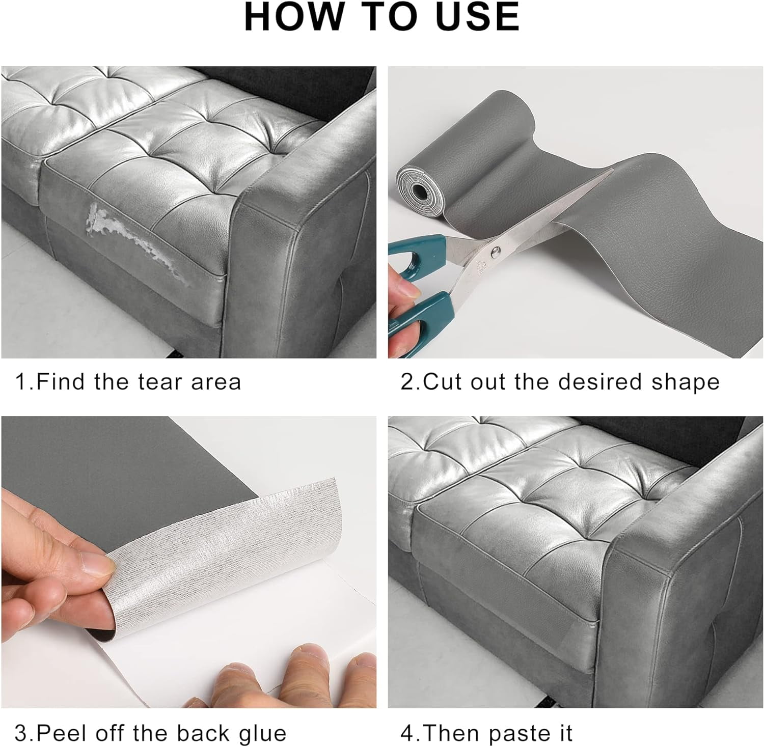 Leather Repair Patch for Furniture, 4" x 78" Self Adhesive Leather Repair Kit Vinyl Repair Tape for Car Seat Sofa Jackets Couches Chair Black