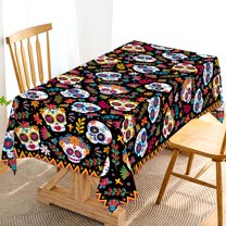 Dia DE Los Muertos Tablecloth Day of The Dead Sugar Skull Decor Mexican Fiesta Halloween Themed Party Decoration Kitchen Dining Room Table Cloth (60" x 102")