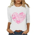 thumbnail image 3 of RKSTN Valentines Gift 3/4 Length Sleeve Womens Tops Oversized Crewneck Valentine Day Loves Heart Graphic Print Short Sleeve T Shirt Womens Casual Plus Size Round Neck Three Quarter Sleeve Tee Shirt, 3 of 7