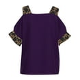 thumbnail image 6 of LoyisViDion Womans Shirts Clearance Women Casual Leopard Print Blouse Short Sleeve V-Neck Cold Shoulder Shirt Blouse Tops Purple S, 6 of 6