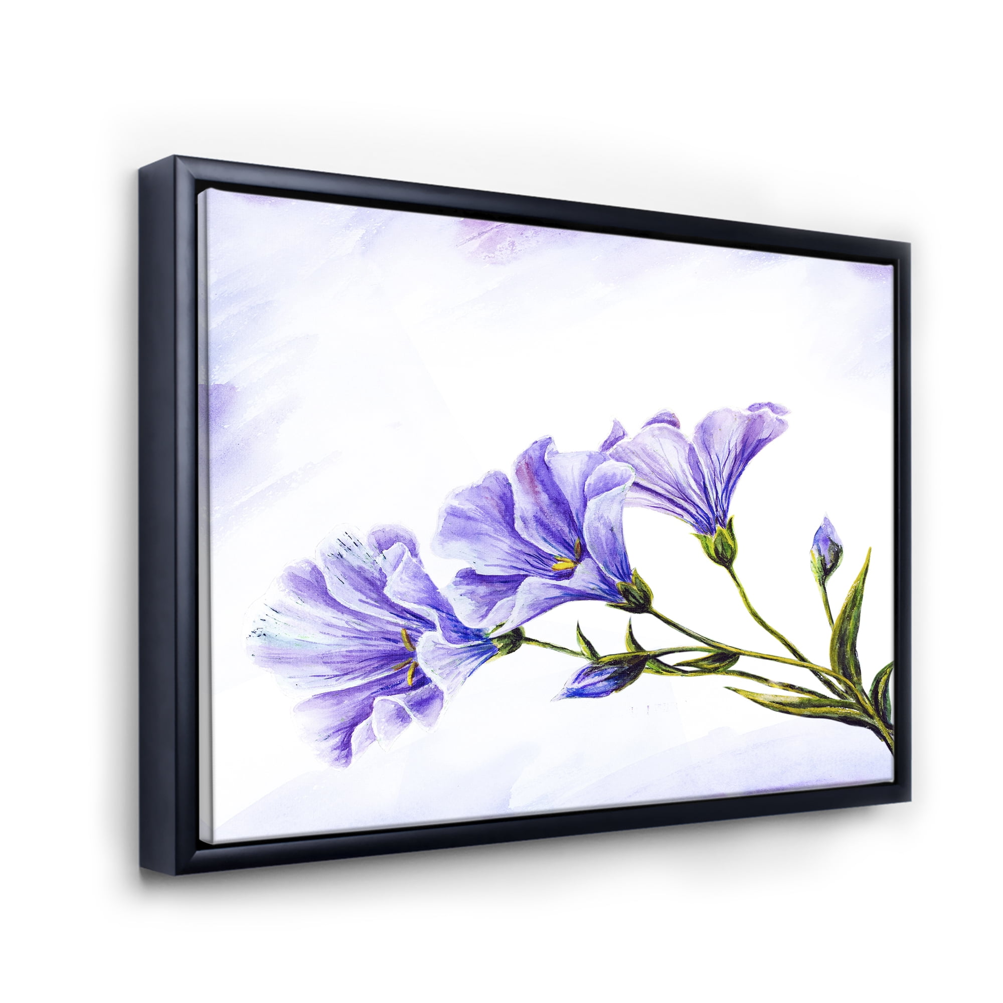 Blue Wildflowers With Leaves II 32 in x 16 in Framed Painting Canvas Art Print, by Designart