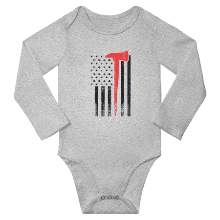 

USA Flag Firefighter Axe Baby Long Sleeve Clothes Bodysuit Infant Boy Girl Unisex (Gray 12-18M)