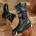 thumbnail image 5 of Womens Slouchy Short Boots Fall Winter Low Heel Round Toe Wide Calf Western Splice Ankle Booties, 5 of 8
