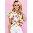 thumbnail image 4 of Women's Elegant White Floral Bouquet Flutter Sleeve Blouse - [ZhiHiMeRi] | (US 12-14)L, 4 of 7