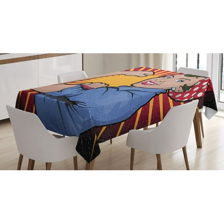 

Feminist Tablecloth Illustration of Retro Strong Powerful Woman Showing Arm Muscle Vintage Theme Print Rectangular Table Cover for Dining Room Kitchen 60 X 90 Inches Multicolor by Ambesonne
