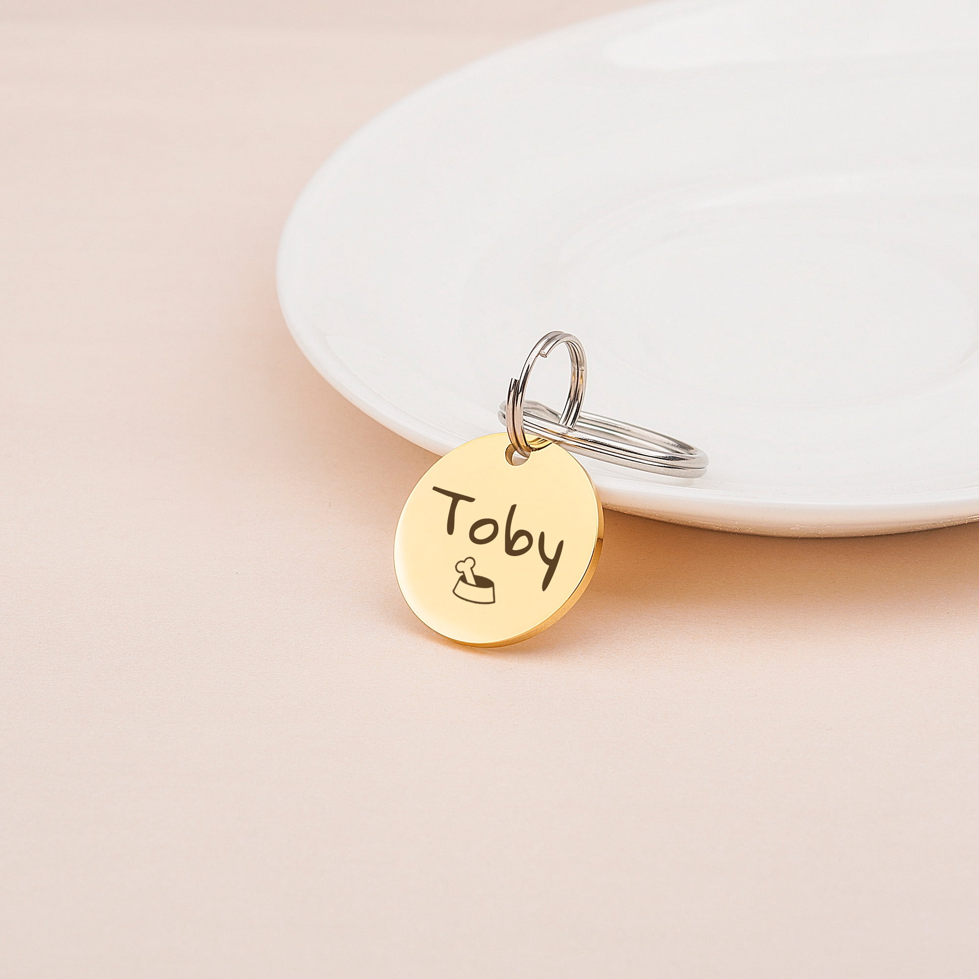 Anavia Stainless Steel Metal Round Name - Icon Birthday Holiday Christmas Engraved Dog ID Tag, Gold