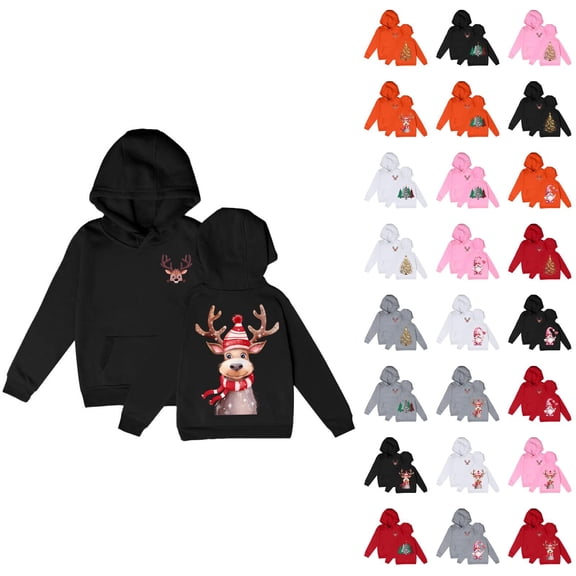 Cute Christmas Hoodies for Girl Holiday Long Sleeve Graphic Hooded Sweatshirt with Pockets Kids Pullover Tops