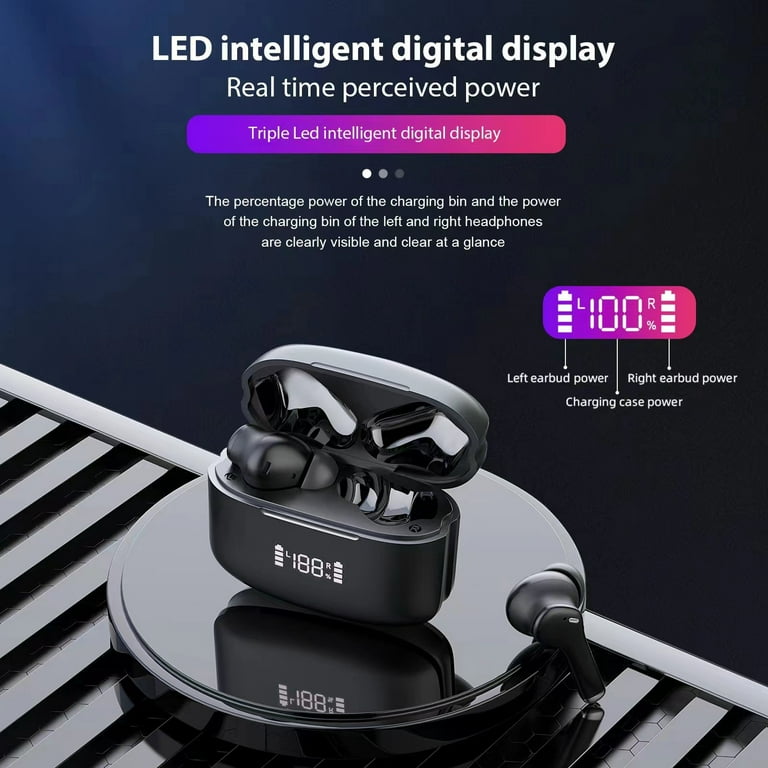 Bluetooth Headphones V5.3 Wireless Earbuds 50Hrs Battery Life with Wireless Charging Case LED Power Display Deep Bass IPX7 Waterproof Earphones