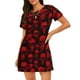 thumbnail image 1 of Fotbe Red Skulls Bata de Dormir para Mujer con Estampado, Camisón de Algodón de Manga Corta, Ropa de Dormir Casual, 1 of 6