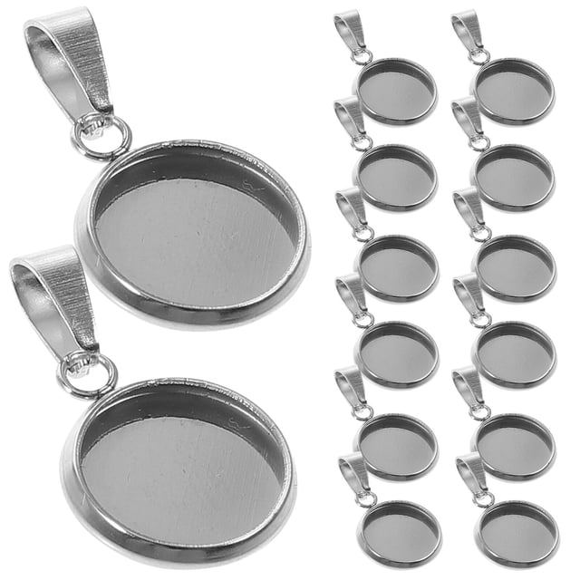 Kit de 20 piezas de accesorios para colgantes de joyería DIY, bandejas redondas de acero inoxidable para collares y cadenas (plateado, 10 mm)