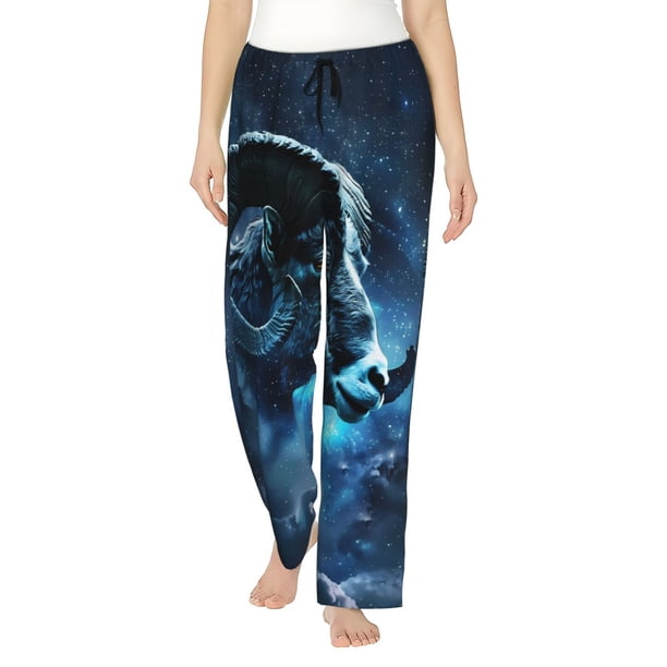 Fotbe Celestial Ram Night Sky Pantalones de Pijama para Mujer, Pantalones de Dormir, Pantalones Pj con Cordón y Bolsillos-Small