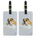 thumbnail image 1 of British Bulldog Puppy Dog Bath Towel Rubber Duck Luggage ID Tags Suitcase Carry-On Cards - Set of 2, 1 of 4
