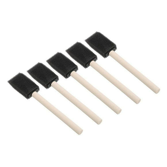 SHISUYAN 10pcs Sponge Wood Handle Brush Set Paintbrushes 1 Inch for Acrylics Stains Varnishes Crafts ( Black )