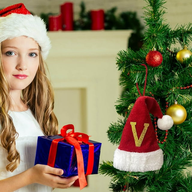 Adornos Navideños de 26 Letras | Decoración Colgante Personalizada Diy con Gorros de Papá Noel | Juego de Colgantes Navideños Rojos para Decorar El Árbol de Navidad y El Hogar