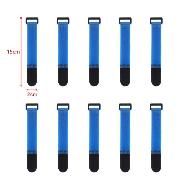 10Pcs Reusable Hook Loop Nylon Straps Reverse Colored Fastening Tape Self Adhesive Cable Ties Wrap Bundle Fixed Ties T-Shaped blue 20x2cm