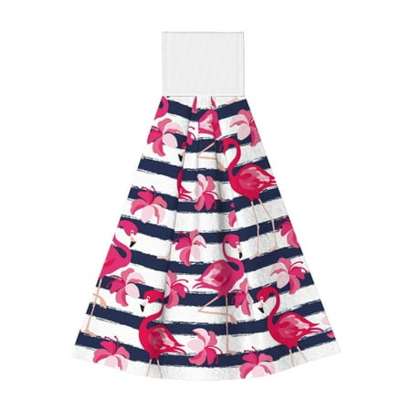 

Coaee Dark Blue Stripes and Flamingos for Fast Absorbent Hanging Towels with Velcro for Kitchen Bathroom Laundryroom