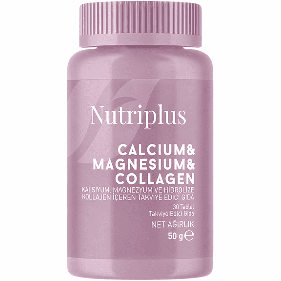 Farmasi Nutriplus Calcium & Magnesium & Collagen, 30 Tablets, 1.76oz | Type II Collagen, 333 mg Calcium, 133 mg Magnesium | Gluten-Free, No Added Sugar, Lactose Free, Preservative Free,