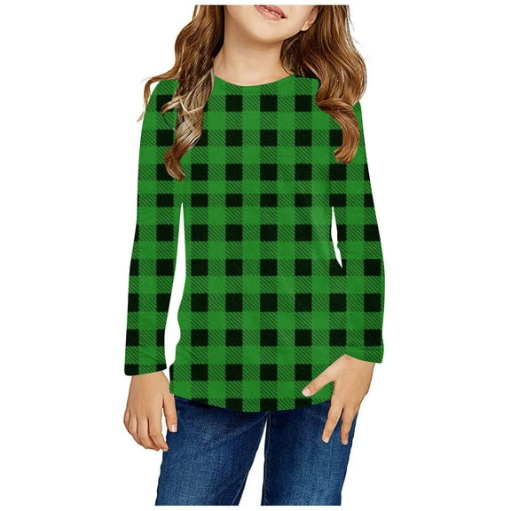 Odeerbi Toddler Boys Girls Fall Winter Basic Layering T-Shirt Plaid Basic Tees Long Sleeve Lattice Print Shirts Cute Crewneck Tops Dressy Blouses Base Layer Toddler Clothes Green