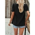 thumbnail image 4 of Women'S Hollow Pleated Short Sleeves Square Neck Casual Loose Solid Color Knit T Shirts Tops Blouses Black S, 4 of 9