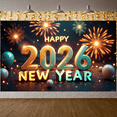 thumbnail image 6 of Gold Glitter Happy New Year Banner Teal Accent 2026 New Year Display Fireworks Design Balloon Decor New Year Backdrop for New Year Eve Holiday Celebration Party Decoration, 6 of 9