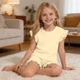 thumbnail image 4 of HBYJLZYG Girls Summer Ruffle Sleeve Set, 2 Piece T-Shirt and Shorts Outfit, Casual Ice Silk Clothing Set, Comfortable Daily Wear for Kids, 4 of 9