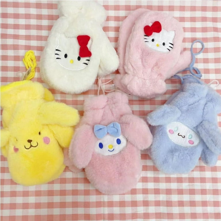 Sanrio Plush Glove Accessories Anime Cinnamoroll Hello Kitty Melody Kuromi  Finger Thick Warm Gloves Couple Christmas Gift