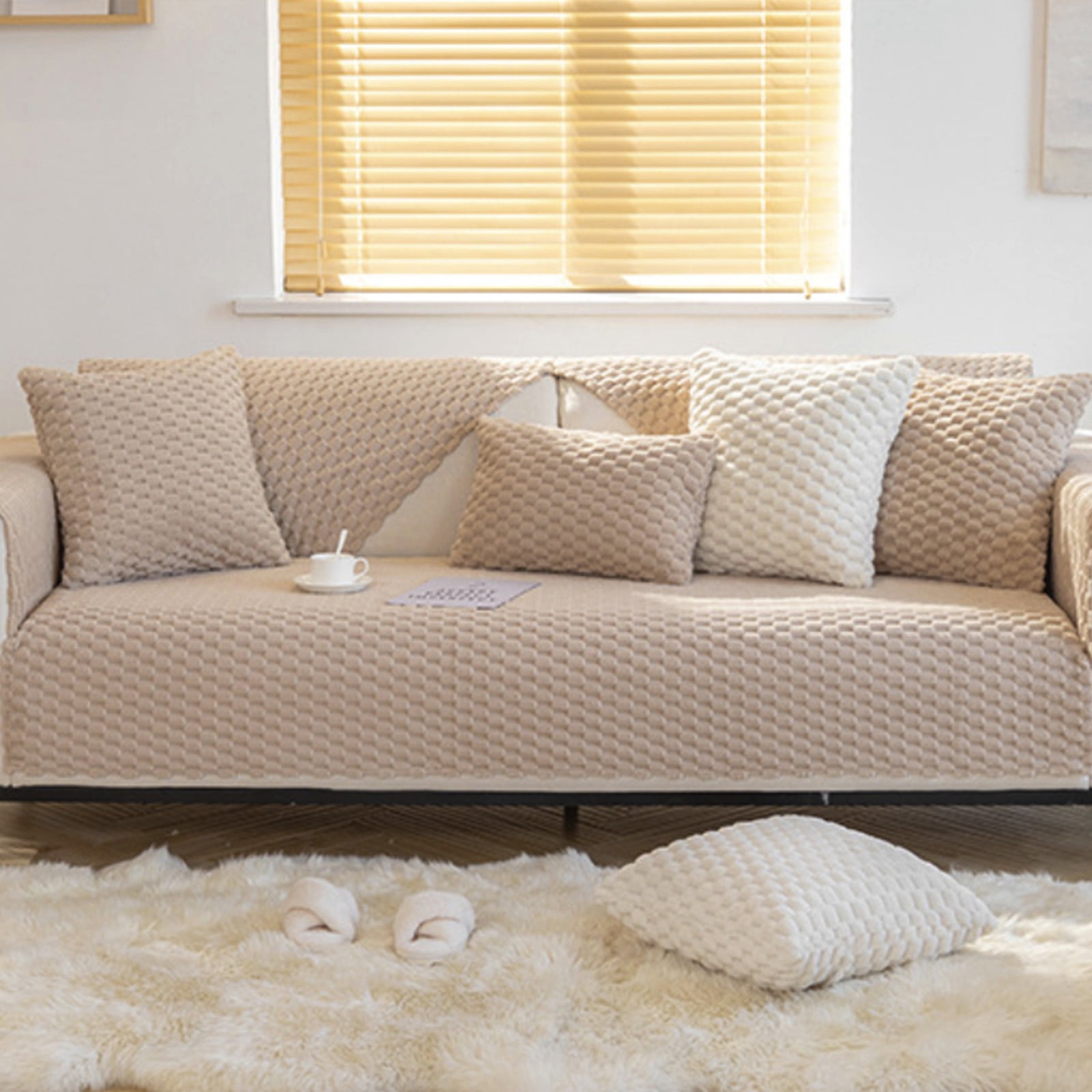 Non Slip Sofa Cover Washable for Seater Couch Cover, Thick Plush Sofa Cushion Protector, Soft Flocked Fabric Couch Cover for Pets and Home Use, 70.8 x 27.6 in