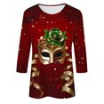 thumbnail image 5 of Cavosen Carnival Ladies Tops and Blouses 3/4 Sleeve Dressy Mardi Gras Shiny Mask Graphic Print Shirts Round Neck Party Festival Blouse Comfy Trendy Holiday Tops Party Funny Tees M, 5 of 5