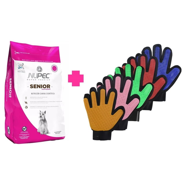 Paquete Nupec senior razas pequeñas 8 kg + 1 guante Bigos para perro 2 en 1