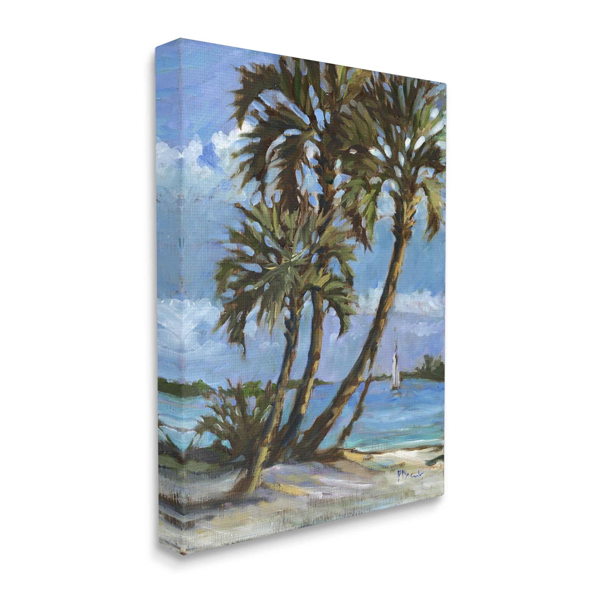 Stupell Industries Sailboat Tropical Shore Transportation Painting Gallery Wrapped Canvas Print Wall Art, 16 x 20