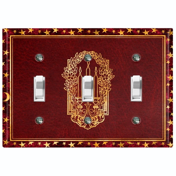 Metal Light Switch Plate Cover Elegant Gold Candle Frame Starry Moon Maroon FRA034