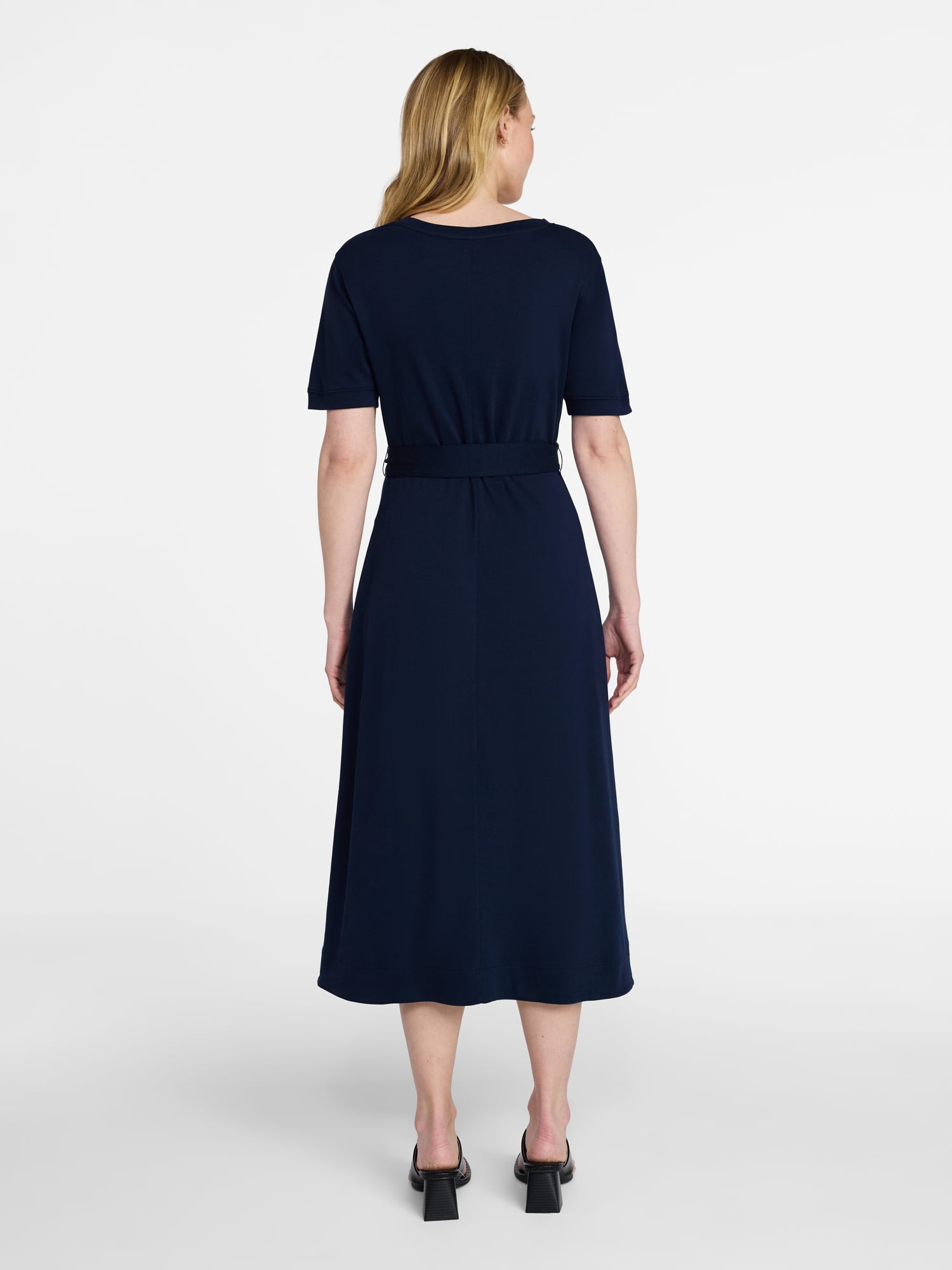 Time and Tru Women's Knit Midi Dress with Tie Belt, Sizes XS-XXXL