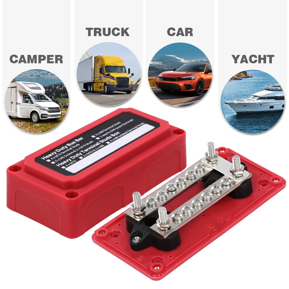 CROSSDESIGN 12 Terminal Ground Power Distribution Junction Block Kit Heavy Duty Bus Bar 12V