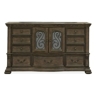 brown scalloped dresser Bran 48 Inch 5 Drawer Tall Dresser Chest Pine Wood Scalloped Light Brown