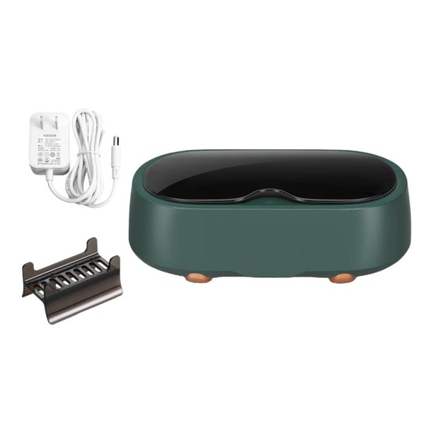 Limpiador ultrasónico portátil de 47 KHz con soporte para gafas, collares, joyas y dentaduras postizas. Adaptador para EE. UU. Verde