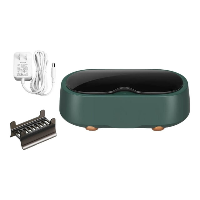 Limpiador ultrasónico portátil de 47 KHz con soporte para brochas de maquillaje, gafas, dentaduras postizas, relojes y adaptador para EE. UU. Verde