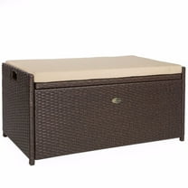 Barton Outdoor Storage Deck Box, 60 Gallon Wicker Patio Bin & Bench With Cushion, Waterproof & UV Resistant
