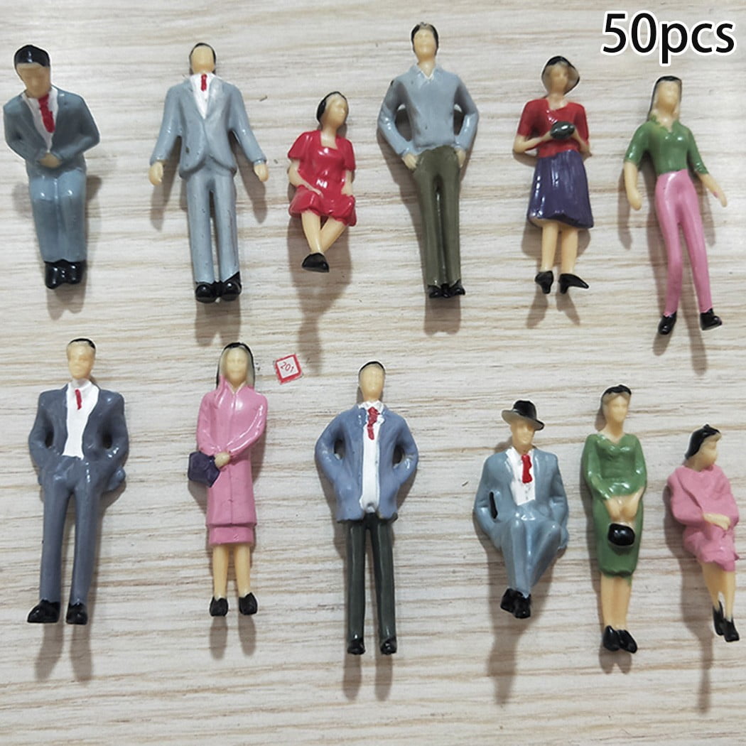 SM SunniMix 14 Pieces People Figurines 1:25 Scale Model Trains Architectural Plastic People Figures Tiny People Sitting and Standing for Miniature Scenes