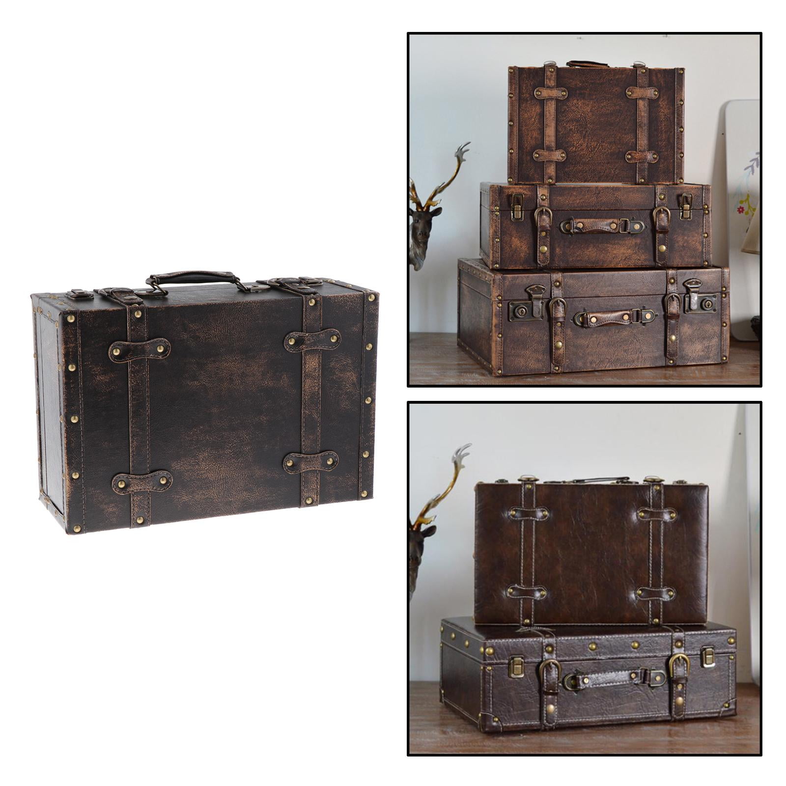 Vintage Wood Storage Box with Lock Suitcase Jewelry Box for for