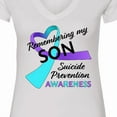 thumbnail image 4 of Inktastic Remembering My Son Suicide Prevention Awareness Women's V-Neck T-Shirt, 4 of 5