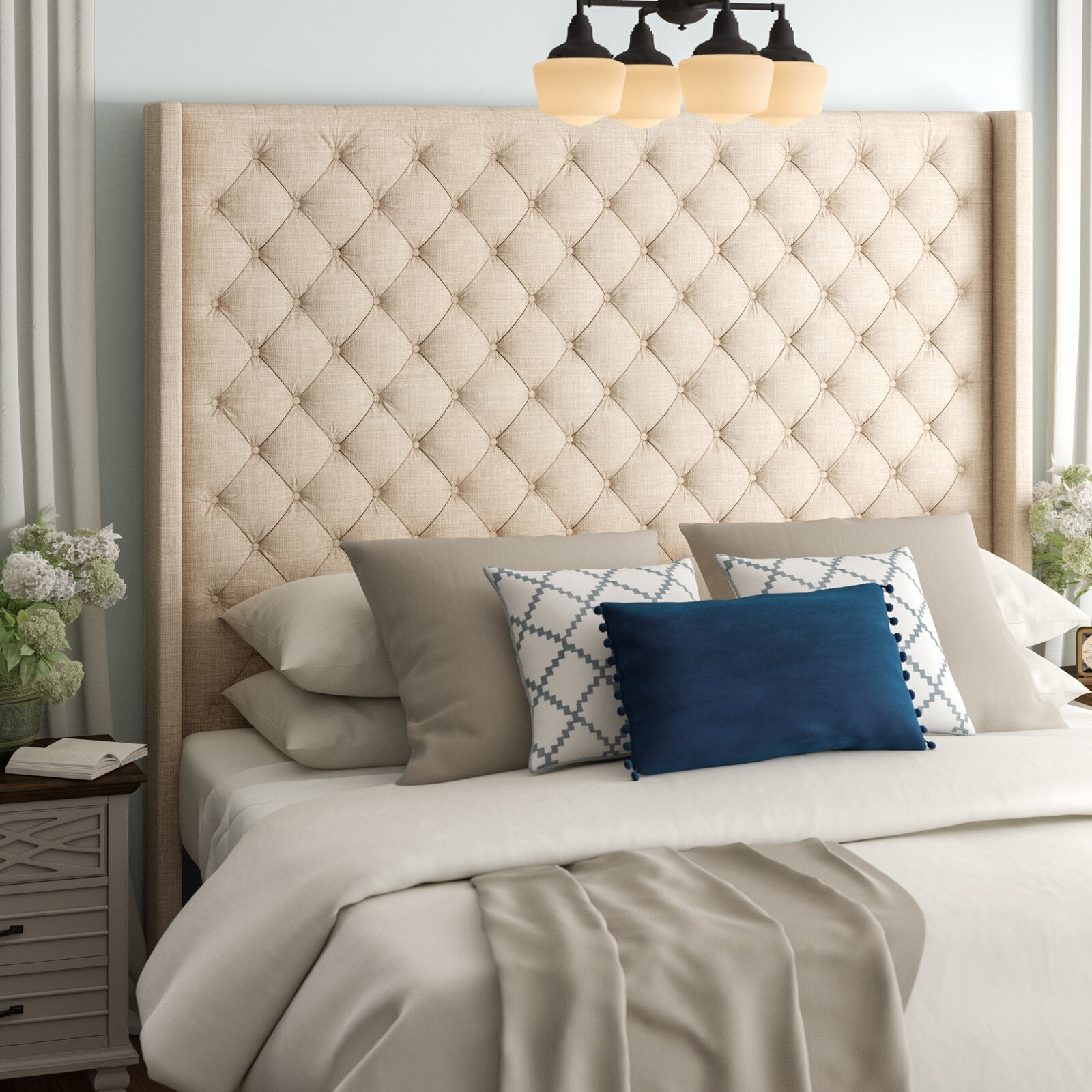 Monett upholstered cheap wingback headboard