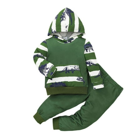 

Fall Winter Baby Boys Clothes Toddler Two Piece Outfits Dinosaur Hoodie+Pants Long Sleeves Ribbed Sweatshirt Trousers Sweatsuit