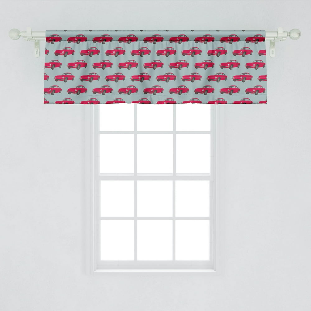 Ambesonne Cars Window Valance, Vintage Red Vehicles Retro Sports Cars