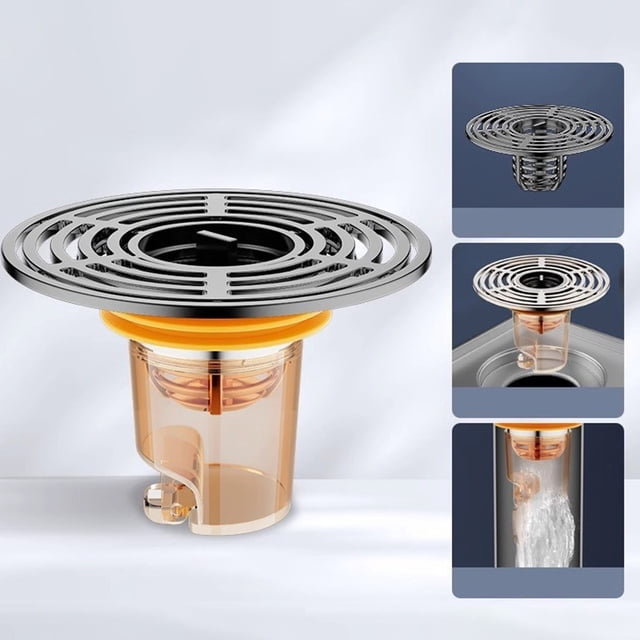 Universal Self Closing Floor Drain Core with Sewer Odor Control and Hair Filter for Bathroom Balcony Kitchen Laundry Room