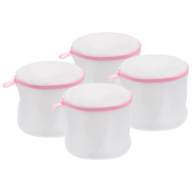 Uxcell 4Pack 6.3x6.7Inch Cylinder Mesh Laundry Bags Bra Washing Bag for Underwear, Pink Zipper