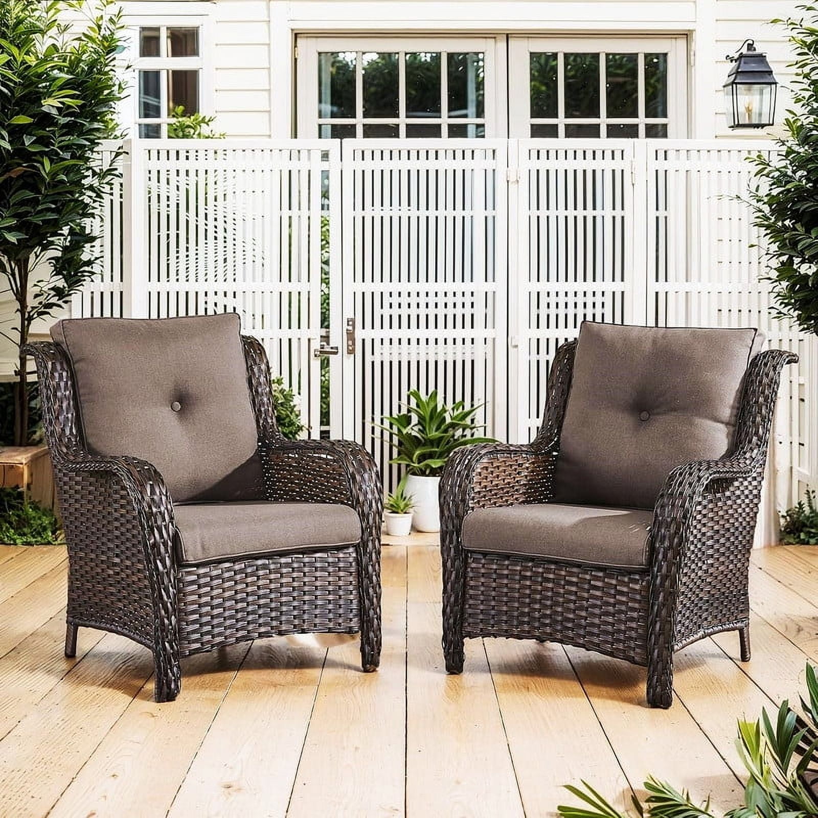 Bellefurn Patio Wicker Chairs Set of 2,High Back Outdoor Rattan Patio Chairs Outdoor Conversation Set for Garden Backyard Proch Deck